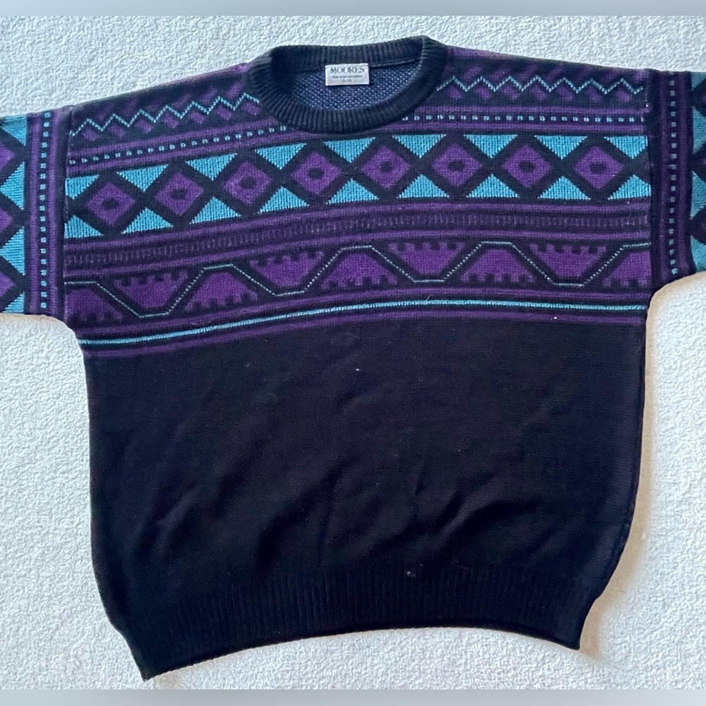 Vintage Black and Purple Geometric Crewneck Sweater - Picture 3 of 7